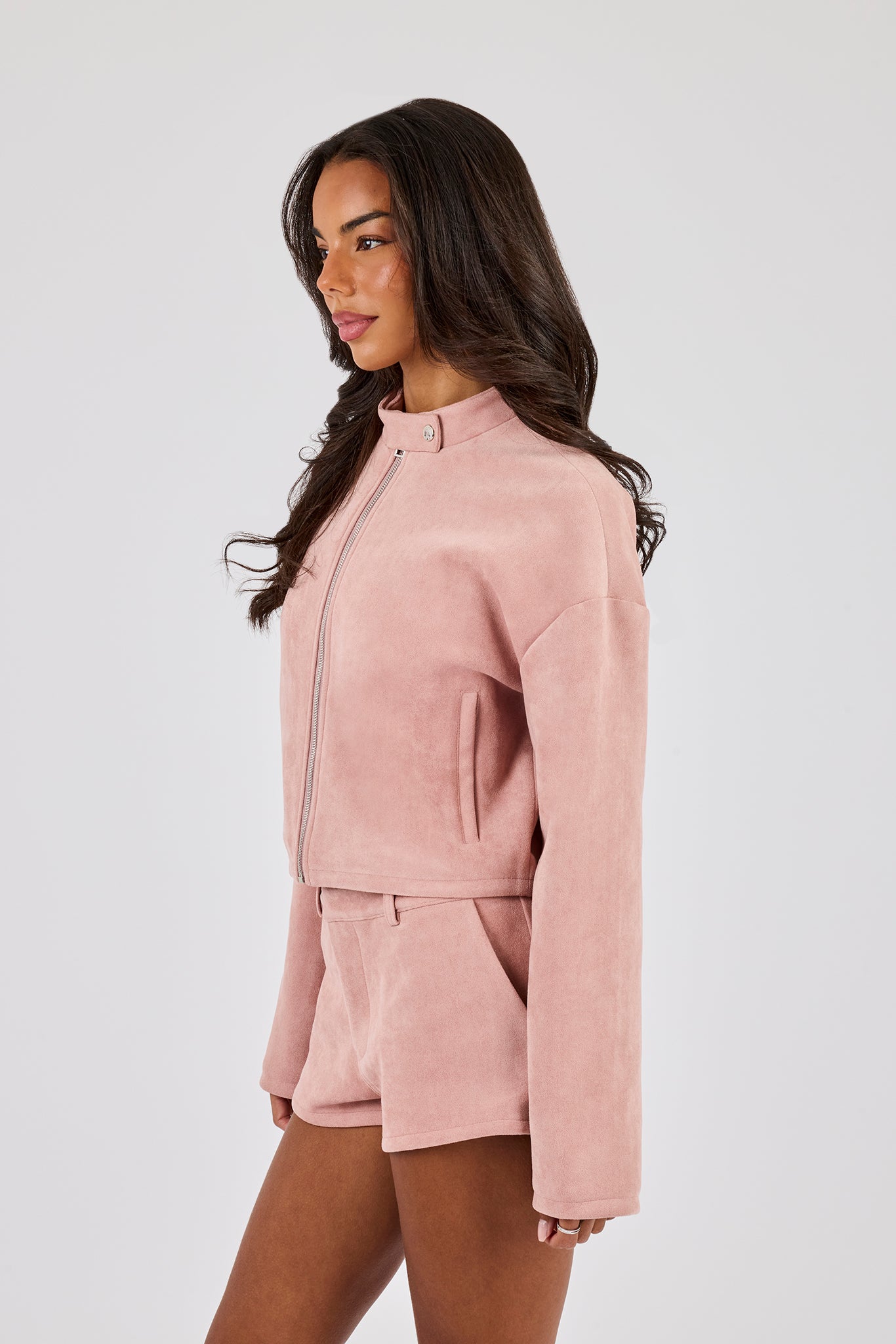 Suede Biker Jacket & Micro Short - Dusty Pink